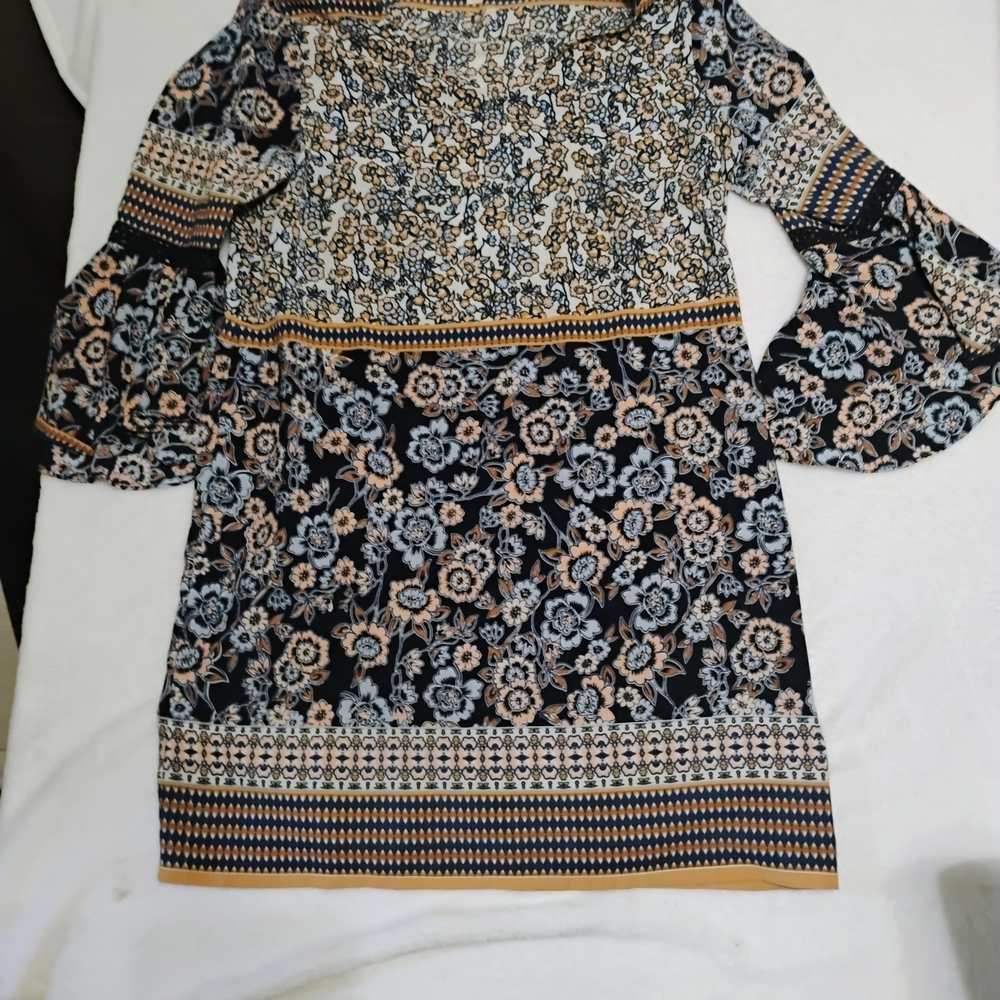 Westport Navy and Cream Floral Long Sleeve Dress